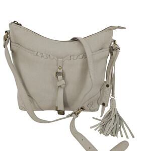 Diba true Leather Fringe Shoulder Bag with Tassel Cream Beige Boho Bohemian Norm
